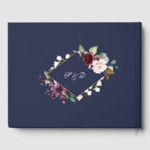 Elegante waterverf bordeauxrode bloemen Navy bruil Gastenboek (Achterkant)