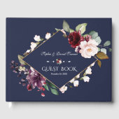 Elegante waterverf bordeauxrode bloemen Navy bruil Gastenboek (Voorkant)
