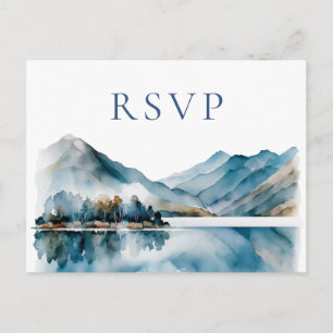 Elegante Waterverf Bosbergen Bruiloft RSVP Briefkaart