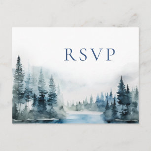 Elegante Waterverf Bosbergen Bruiloft RSVP Briefkaart