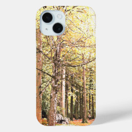 Elegante waterverf bosbomen in het najaar iPhone 15 case
