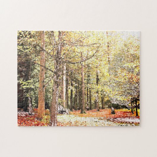Elegante waterverf bosbomen in het najaar legpuzzel (Horizontaal)