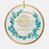 Elegante Waterverf Botanical voor bruiloft foto Keramisch Ornament (Achterkant)