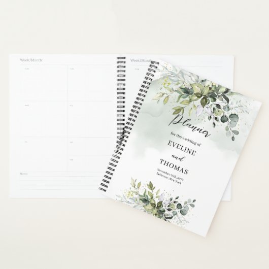 Elegante waterverf botanisch groen eucalyptus goud planner (Display)