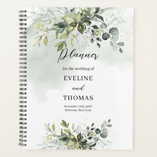 Elegante waterverf botanisch groen eucalyptus goud planner (Voorkant)