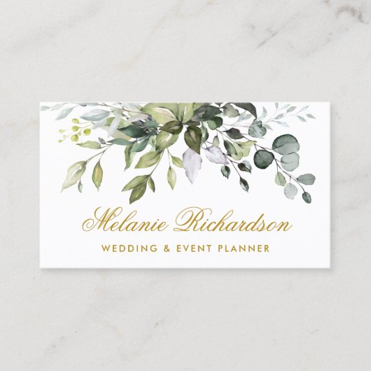 Elegante Waterverf Botanisch groen goud Visitekaartje (Voorkant)