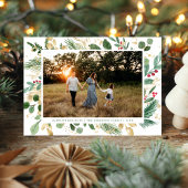 Elegante Waterverf Botanisch Lijst Foto Kerstmis Feestdagenkaart