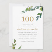 Elegante Waterverf Botanische 100e Verjaardag Kaart (Voorkant)