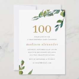 Elegante Waterverf Botanische 100e Verjaardag Kaart