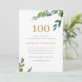 Elegante Waterverf Botanische 100e Verjaardag Kaart (Staand voorkant)