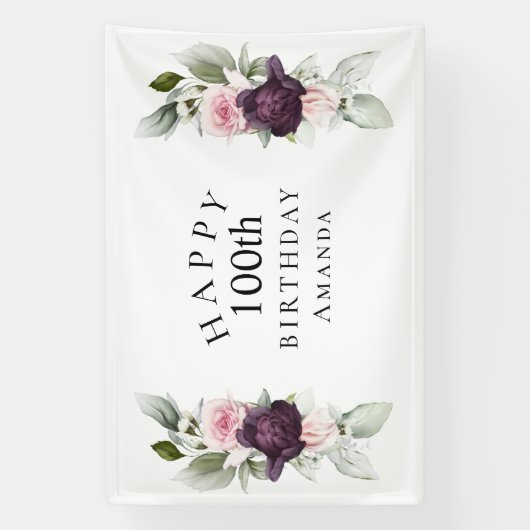 Elegante Waterverf Botanische 100e Verjaardag Spandoek (Verticaal)