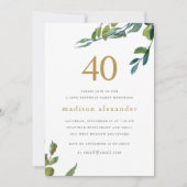 Elegante Waterverf Botanische 40ste verjaardag Kaart (Voorkant)