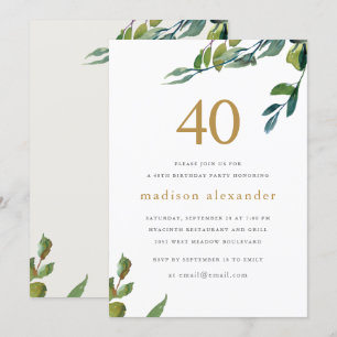 Elegante Waterverf Botanische 40ste verjaardag Kaart