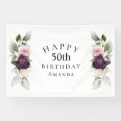 Elegante Waterverf Botanische 50e Verjaardag Spandoek (Horizontaal)