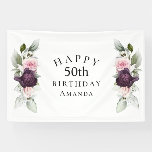 Elegante Waterverf Botanische 50e Verjaardag Spandoek (Horizontaal)