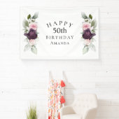 Elegante Waterverf Botanische 50e Verjaardag Spandoek (Insitu)