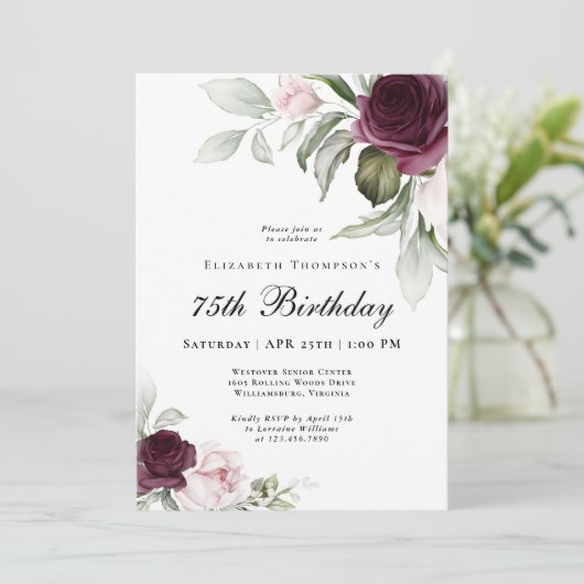 Elegante Waterverf Botanische 75e Verjaardag Kaart (Staand voorkant)