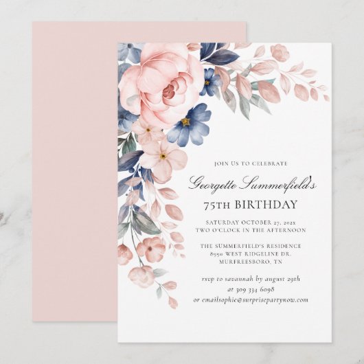 Elegante Waterverf Botanische 75e Verjaardag Kaart (Voorkant / Achterkant)