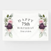 Elegante Waterverf Botanische 75e Verjaardag Spandoek (Horizontaal)