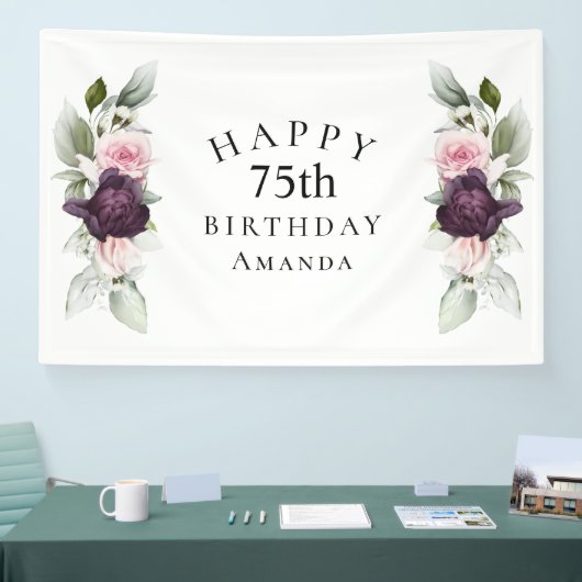 Elegante Waterverf Botanische 75e Verjaardag Spandoek (Beurs)