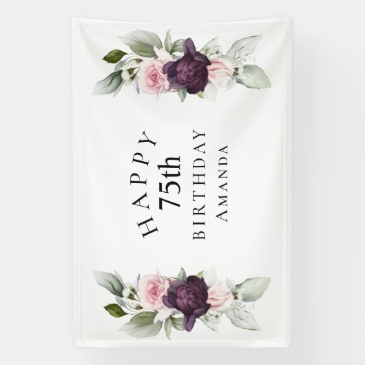 Elegante Waterverf Botanische 75e Verjaardag Spandoek (Verticaal)