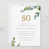Elegante Waterverf Botanische 80e Verjaardag Kaart (Voorkant)