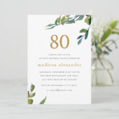 Elegante Waterverf Botanische 80e Verjaardag Kaart (Staand voorkant)