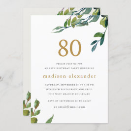 Elegante Waterverf Botanische 80e Verjaardag Kaart