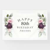 Elegante Waterverf Botanische 80e Verjaardag Spandoek (Horizontaal)