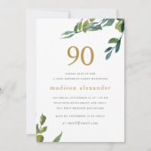 Elegante Waterverf Botanische 90ste Verjaardag Kaart (Voorkant)