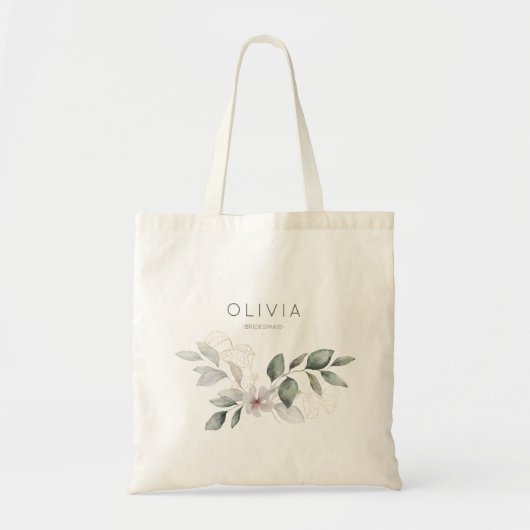 Elegante Waterverf Botanische Bloem Bruidsmeisje Tote Bag (Voorkant)