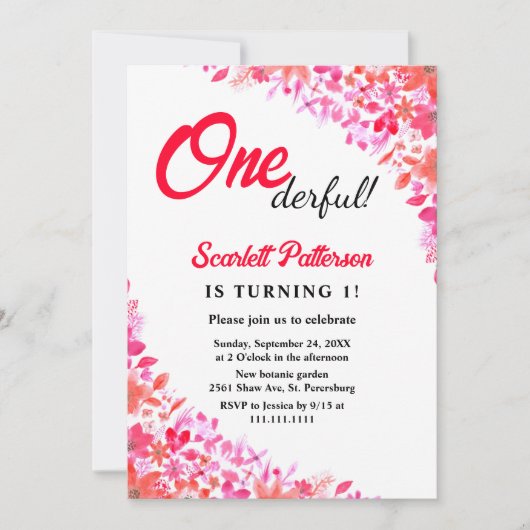 Elegante Waterverf Botanische Bloemen 1e Verjaarda Kaart (Voorkant)