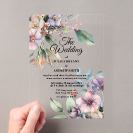 Elegante Waterverf botanische bloemenbruiloft Acryl Uitnodigingen