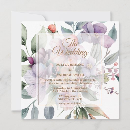 Elegante Waterverf botanische bloemenbruiloft Kaart (Voorkant)