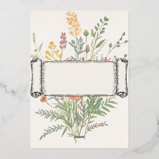 Elegante waterverf botanische bloemenkader trouwka folie uitnodiging