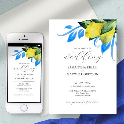 Elegante Waterverf Botanische Citroen Mediterraan Kaart