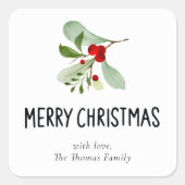 Elegante Waterverf botanische feestelijke kerst Vierkante Sticker (Voorkant)