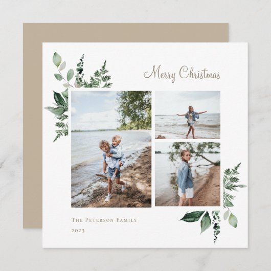 Elegante waterverf botanische groene foto feestdagenkaart (Voorkant / Achterkant)