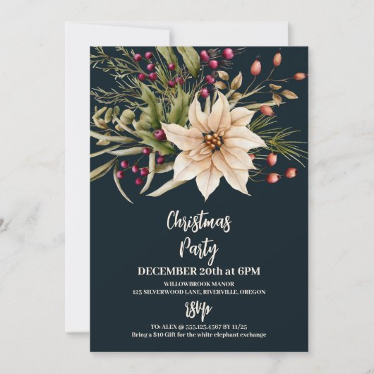 Elegante Waterverf Botanische Kerstfeest Kaart (Voorkant)