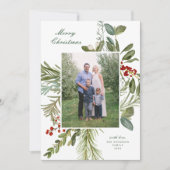 Elegante Waterverf Botanische One Photo Christmas Feestdagenkaart (Voorkant)