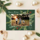 Elegante Waterverf Botanische One Photo Christmas Feestdagenkaart