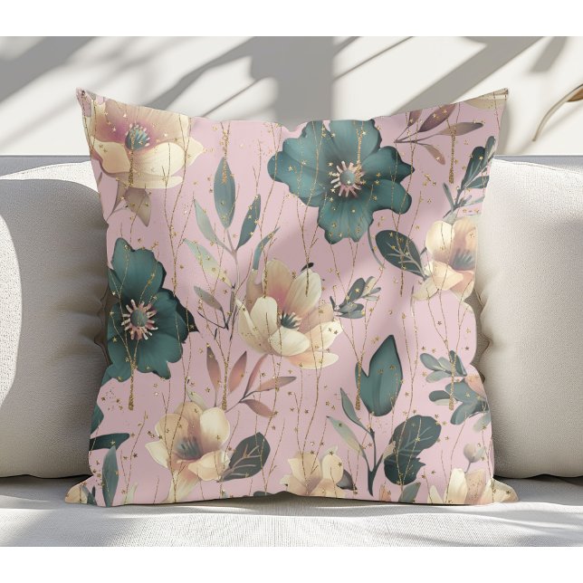 Elegante Waterverf Botanische Patroon Blush Pink Kussen (Creator heeft geüpload)