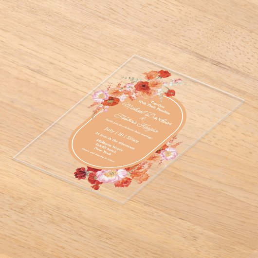 Elegante waterverf botanische roodbruine bruiloft acryl uitnodigingen (Laagn)