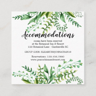Elegante Waterverf botanische trouwaccommodatie Informatiekaartje