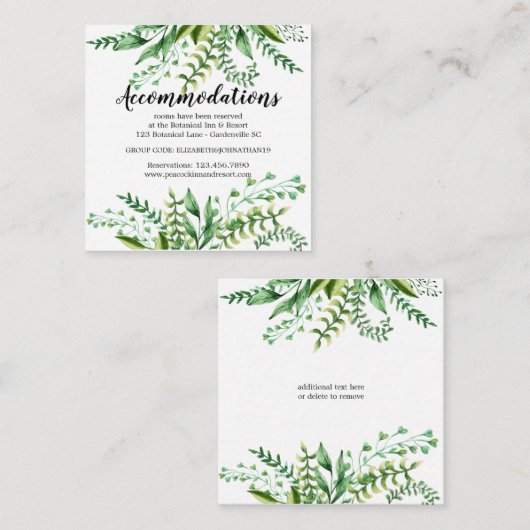 Elegante Waterverf botanische trouwaccommodatie Informatiekaartje (Voorkant / Achterkant)