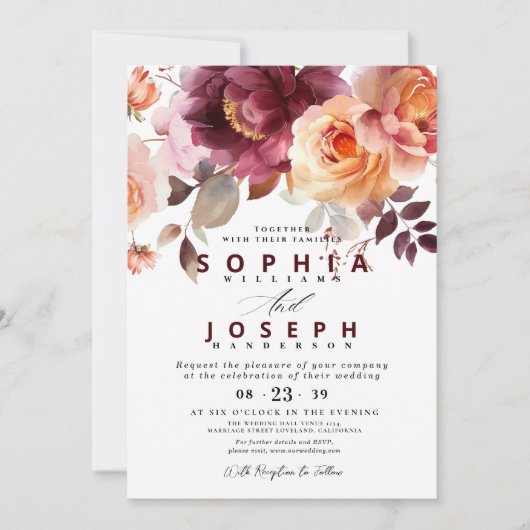 Elegante waterverf Bourgogne Bouquet Bloemenbruilo Kaart (Voorkant)