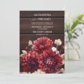 Elegante Waterverf Bourgondië Dahlia bruiloft Kaart (Staand voorkant)