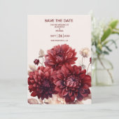 Elegante Waterverf Bourgondië Dahlia bruiloft Save The Date (Staand voorkant)