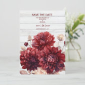Elegante Waterverf Bourgondië Dahlia bruiloft Save The Date (Staand voorkant)