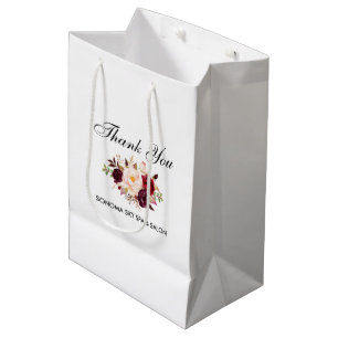 Elegante Waterverf Bourgondië Floral Dank u Medium Cadeauzakje